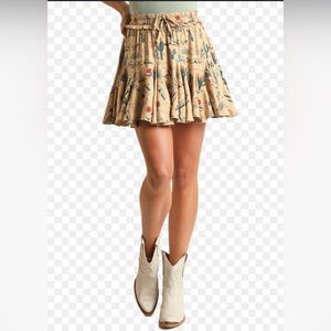 Rock & Roll Denim Pink Cactus Print Western Cowgirl Miniskirt Size XXL